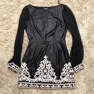 Bebe Black Dress with White Embroidery